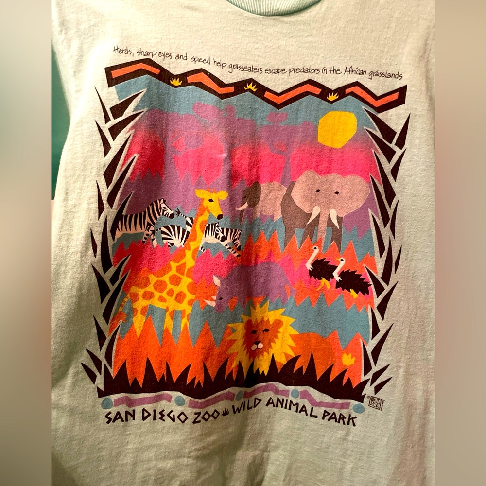 San Diego Zoo Large Safari Graphic Tee - Mint green cotton Tee Vintage 1990s